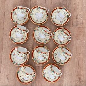 Antique 1920s Royal‎ Worcester Daytona Red Demitasse Cups & Saucers, Set Of 12